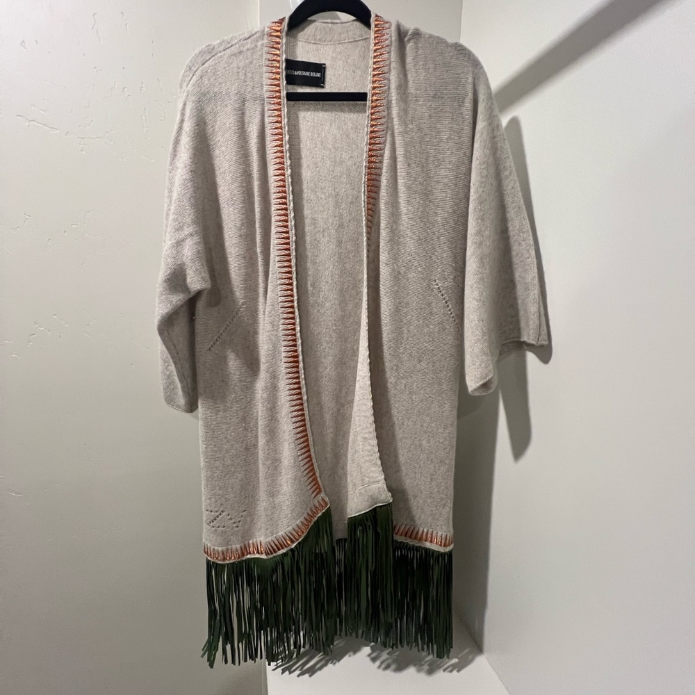 Zadig & Voltaire Deluxe Cream Cashmere Cardigan Fringed Open Front